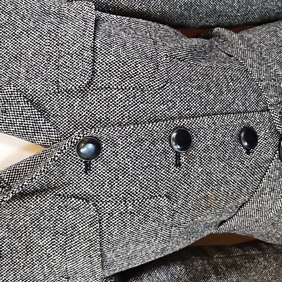 JONES NEW YORK BLAZER 4P SIGNATURE PETITE BLACK WHITE BUTTONS BELT COAT - Picture 4 of 10